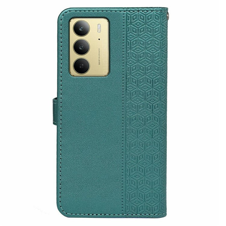 For Realme C75 Case Anti Scratch Splicing Imprinted Rhombus Leather Phone Cover - Green