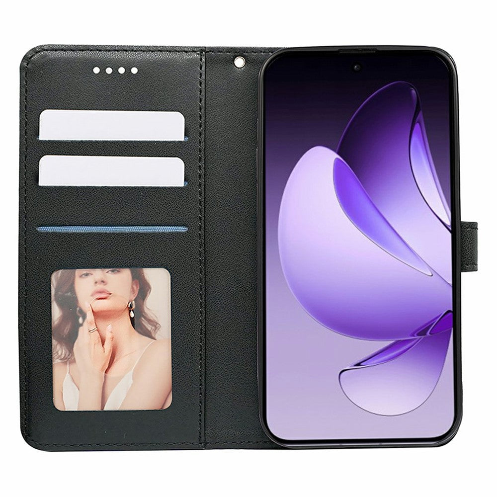 For Oppo Reno13 5G (Global) Case Anti Scratch Splicing Imprinted Rhombus Leather Phone Cover - Black