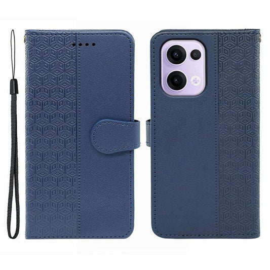 For Oppo Reno13 5G (Global) Case Anti Scratch Splicing Imprinted Rhombus Leather Phone Cover - Blue