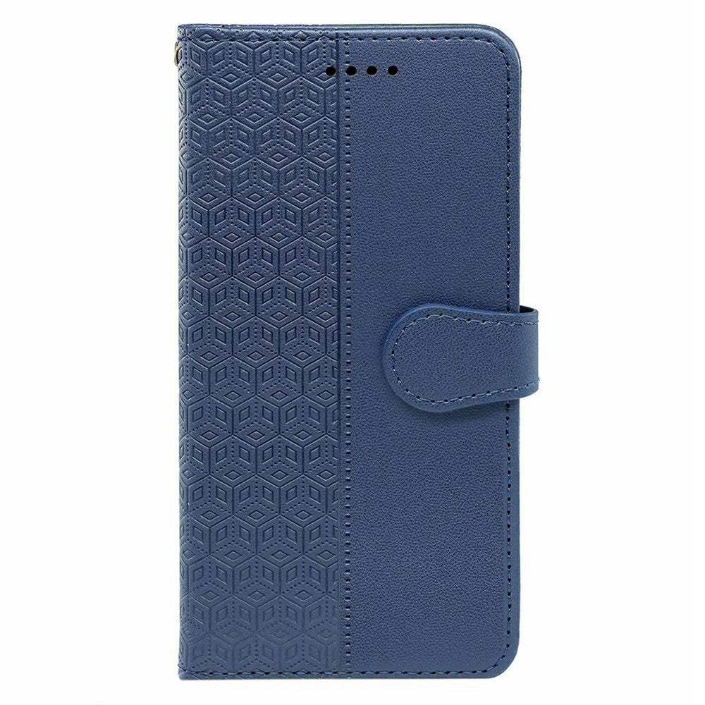 For Oppo Reno13 5G (Global) Case Anti Scratch Splicing Imprinted Rhombus Leather Phone Cover - Blue