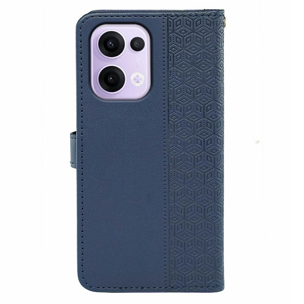For Oppo Reno13 5G (Global) Case Anti Scratch Splicing Imprinted Rhombus Leather Phone Cover - Blue
