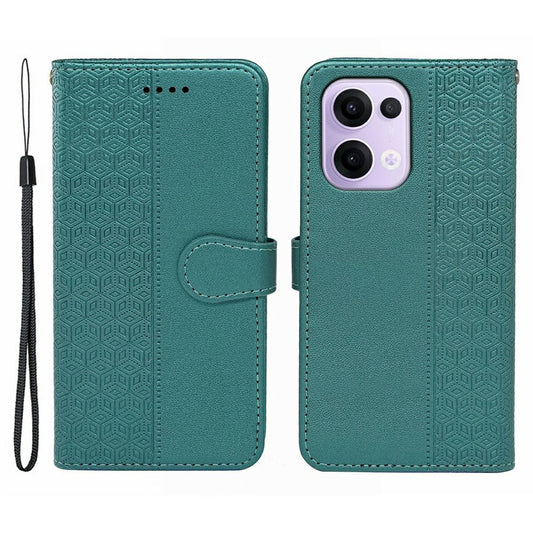 For Oppo Reno13 5G (Global) Case Anti Scratch Splicing Imprinted Rhombus Leather Phone Cover - Green