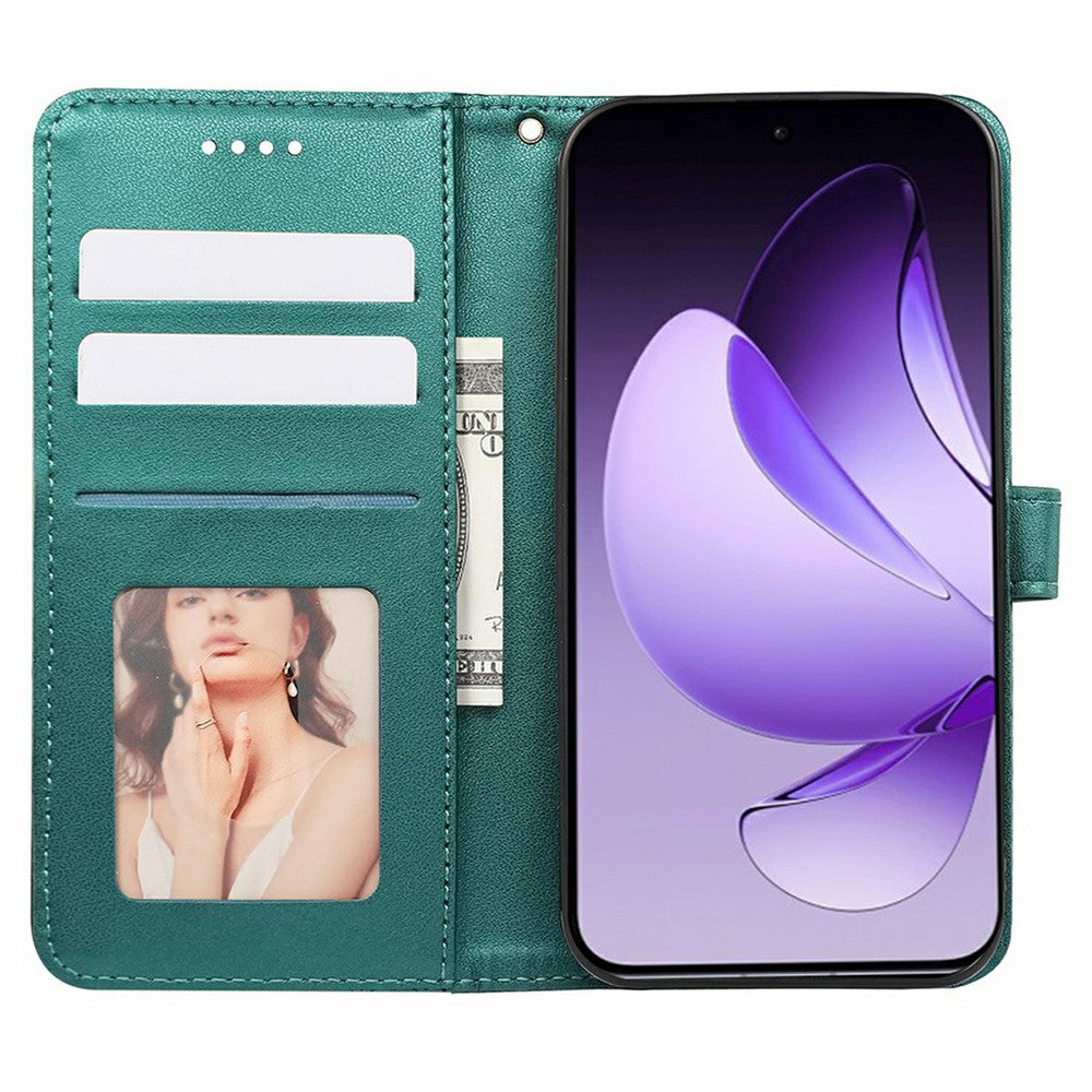 For Oppo Reno13 5G (Global) Case Anti Scratch Splicing Imprinted Rhombus Leather Phone Cover - Green