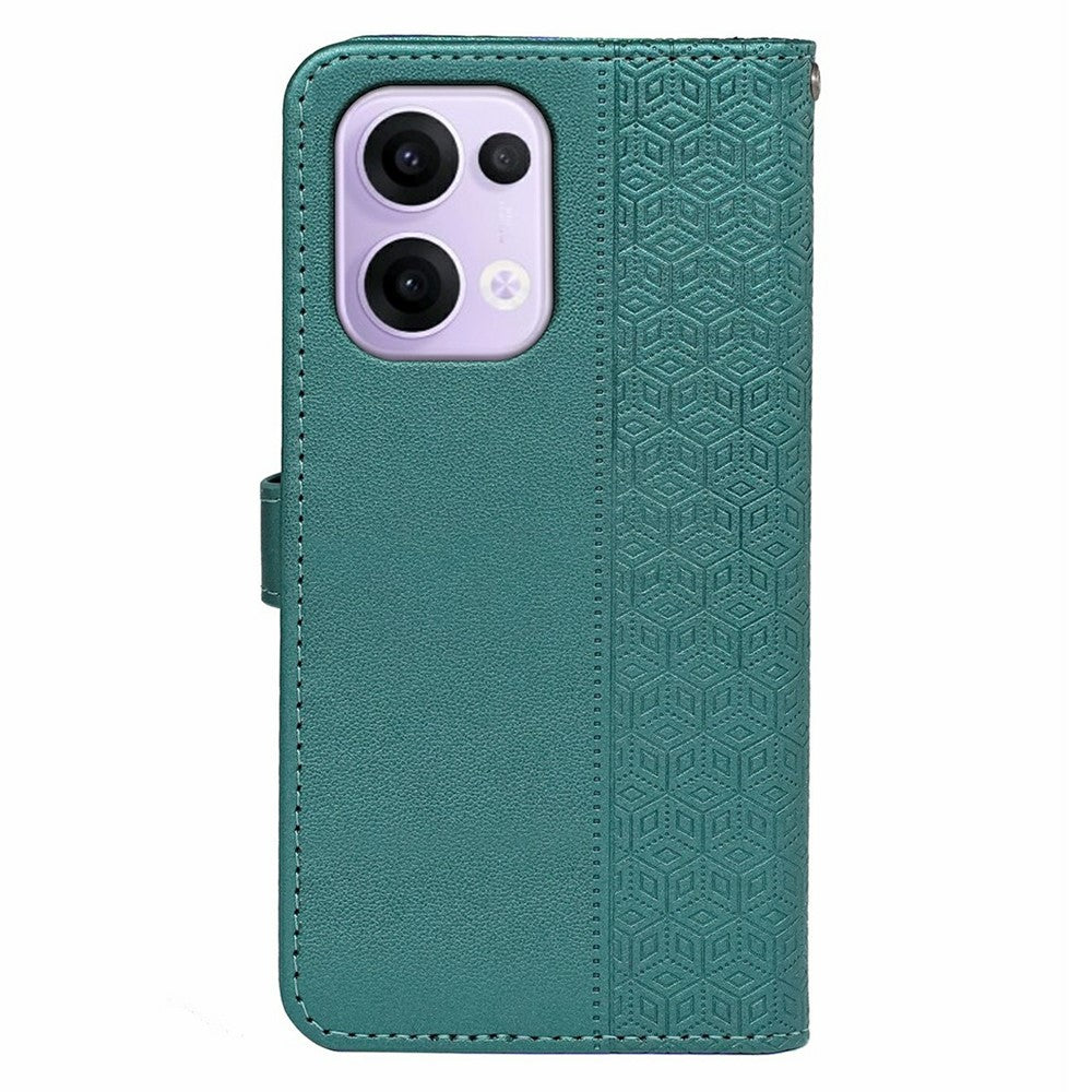 For Oppo Reno13 5G (Global) Case Anti Scratch Splicing Imprinted Rhombus Leather Phone Cover - Green