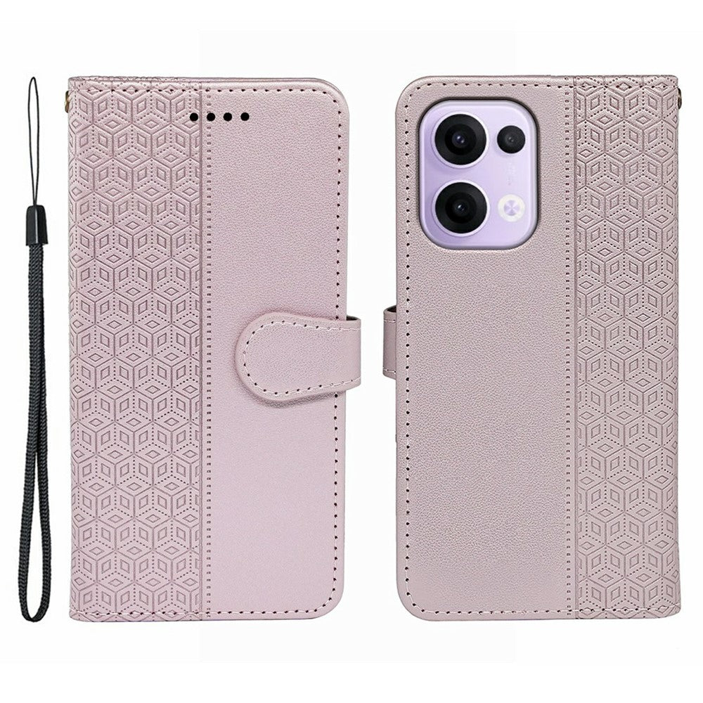 For Oppo Reno13 5G (Global) Case Anti Scratch Splicing Imprinted Rhombus Leather Phone Cover - Rose Gold