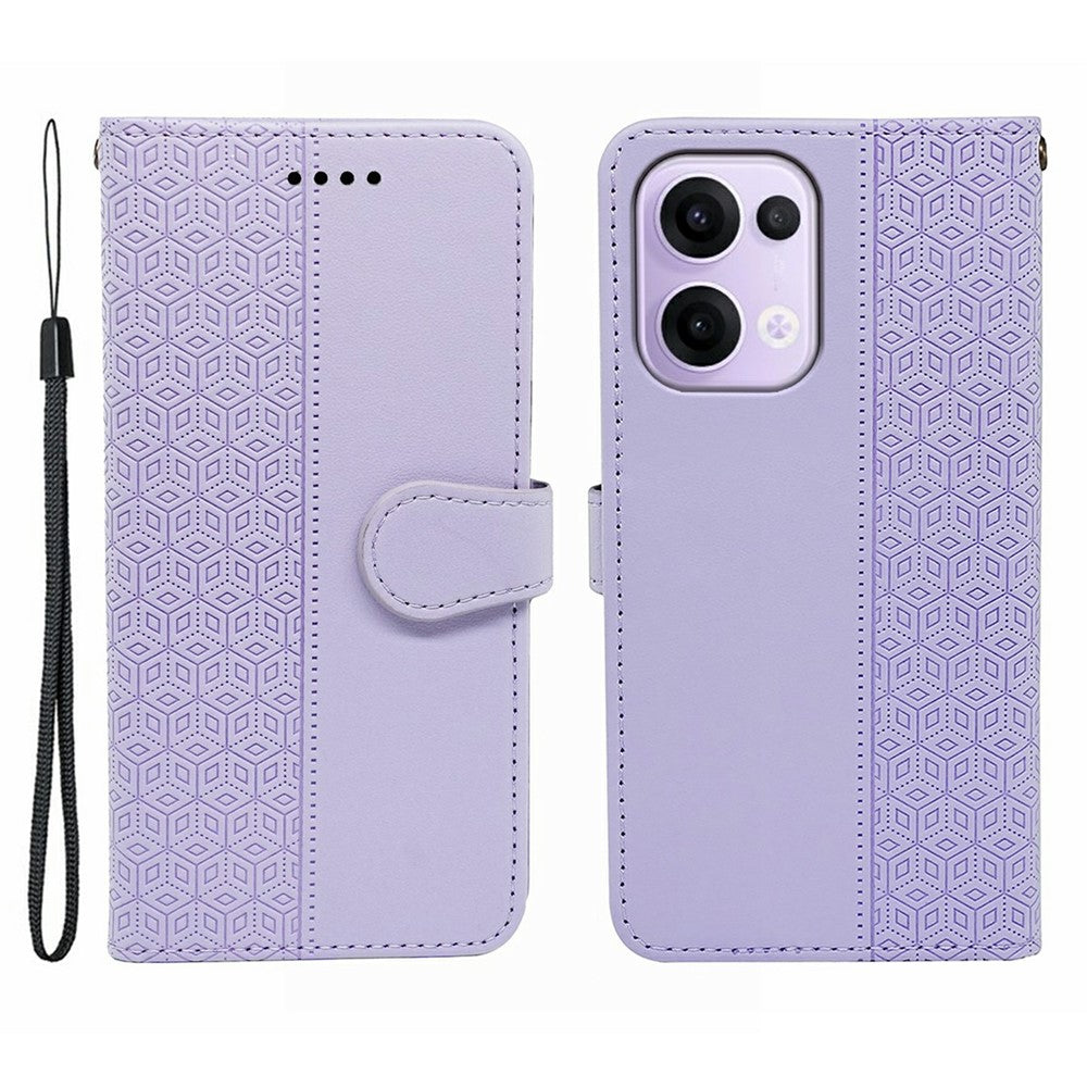 For Oppo Reno13 5G (Global) Case Anti Scratch Splicing Imprinted Rhombus Leather Phone Cover - Purple