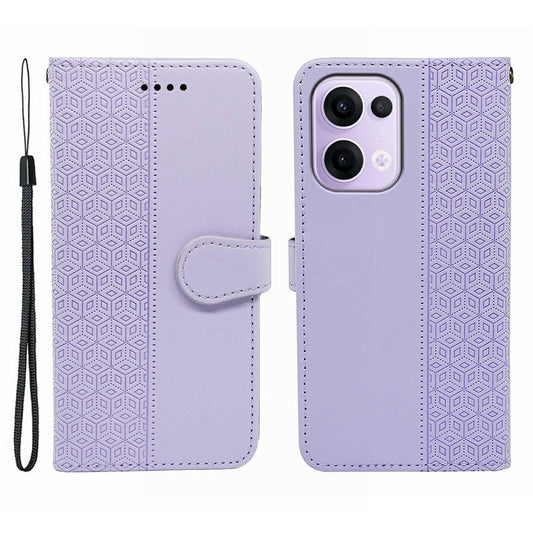 For Oppo Reno13 5G (Global) Case Anti Scratch Splicing Imprinted Rhombus Leather Phone Cover - Purple