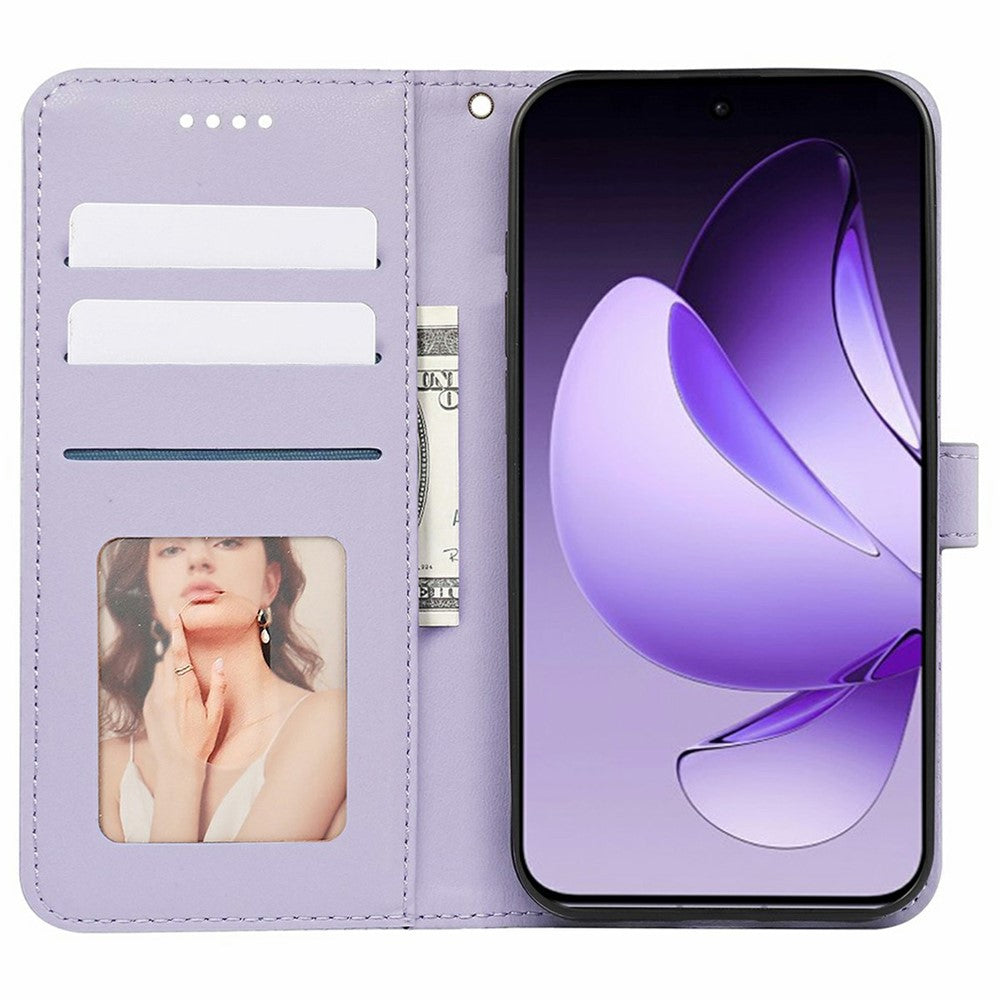 For Oppo Reno13 5G (Global) Case Anti Scratch Splicing Imprinted Rhombus Leather Phone Cover - Purple