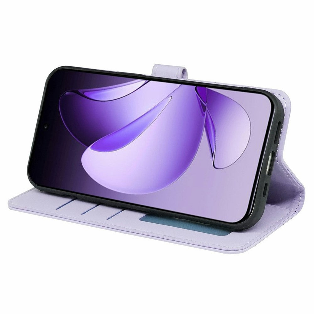 For Oppo Reno13 5G (Global) Case Anti Scratch Splicing Imprinted Rhombus Leather Phone Cover - Purple