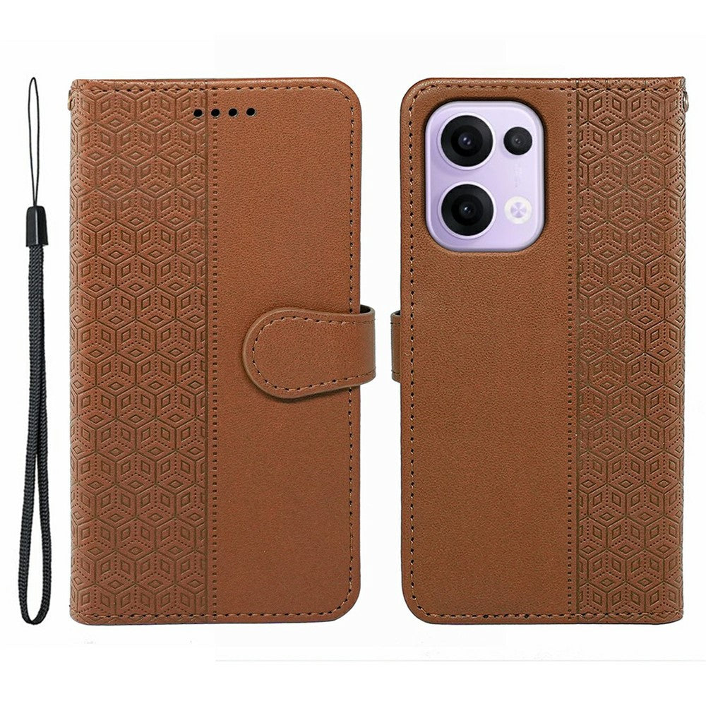 For Oppo Reno13 5G (Global) Case Anti Scratch Splicing Imprinted Rhombus Leather Phone Cover - Brown