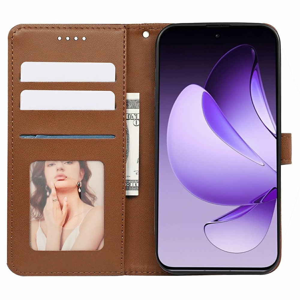 For Oppo Reno13 5G (Global) Case Anti Scratch Splicing Imprinted Rhombus Leather Phone Cover - Brown