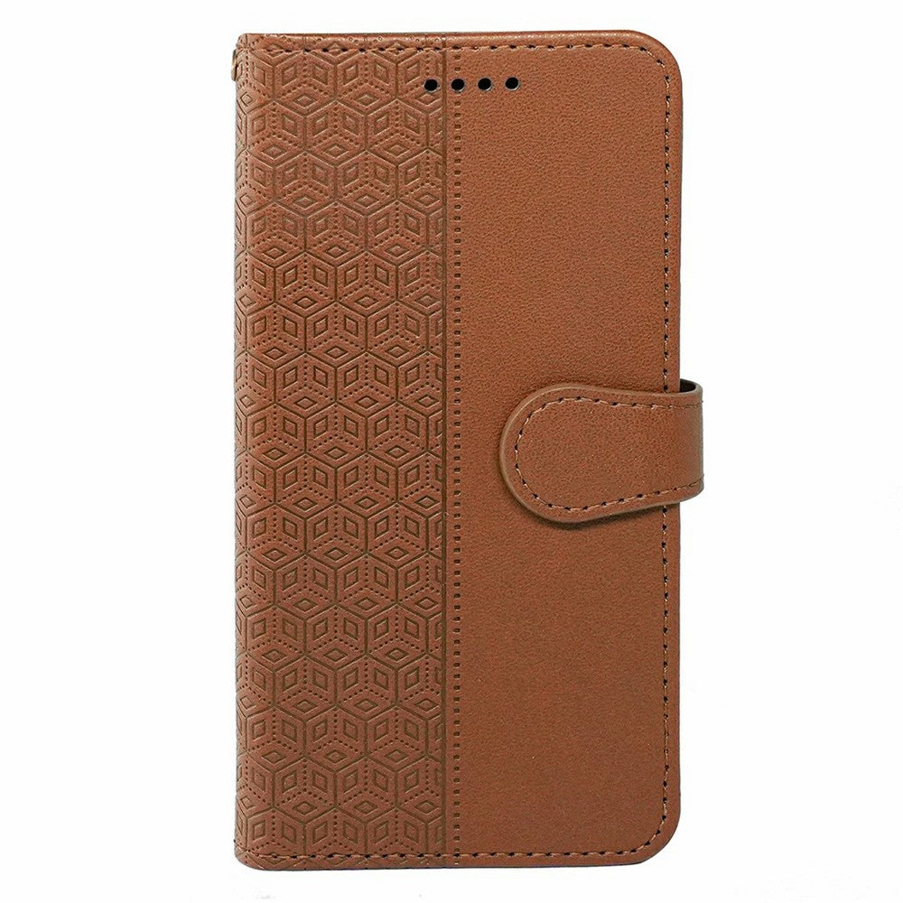 For Oppo Reno13 5G (Global) Case Anti Scratch Splicing Imprinted Rhombus Leather Phone Cover - Brown