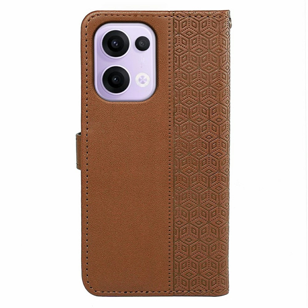 For Oppo Reno13 5G (Global) Case Anti Scratch Splicing Imprinted Rhombus Leather Phone Cover - Brown