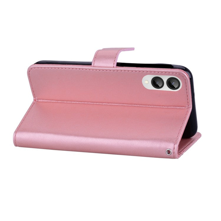 For Samsung Galaxy S25 Edge Wallet Case Owl Flower Imprinted Rhinestone Leather Cover - Rose Gold
