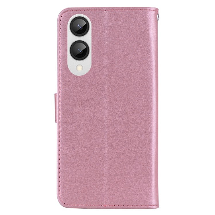 For Samsung Galaxy S25 Edge Wallet Case Owl Flower Imprinted Rhinestone Leather Cover - Rose Gold