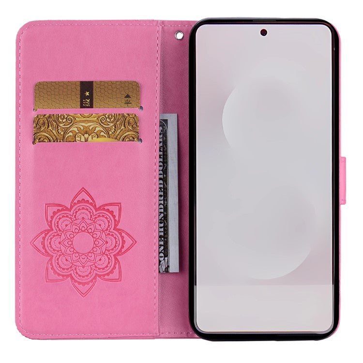 For Samsung Galaxy S25 Edge Wallet Case Owl Flower Imprinted Rhinestone Leather Cover - Rose