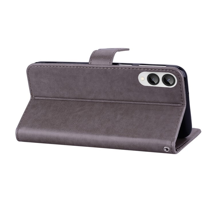 For Samsung Galaxy S25 Edge Wallet Case Owl Flower Imprinted Rhinestone Leather Cover - Grey