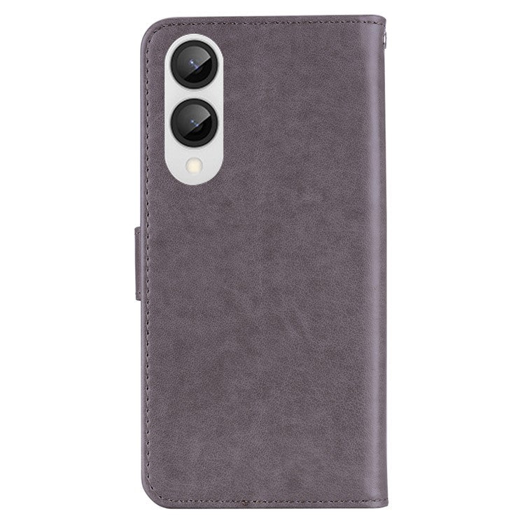 For Samsung Galaxy S25 Edge Wallet Case Owl Flower Imprinted Rhinestone Leather Cover - Grey