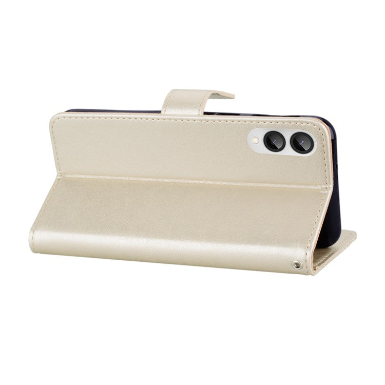 For Samsung Galaxy S25 Edge Wallet Case Owl Flower Imprinted Rhinestone Leather Cover - Gold