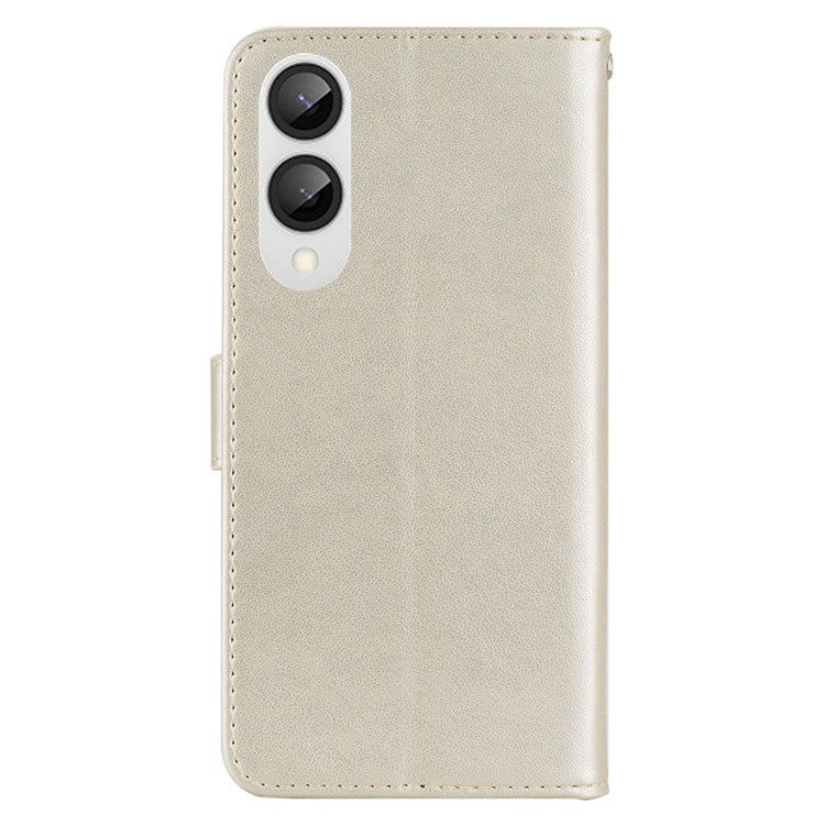 For Samsung Galaxy S25 Edge Wallet Case Owl Flower Imprinted Rhinestone Leather Cover - Gold