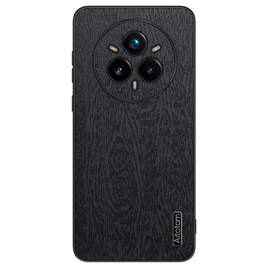For Realme 14 Pro+ 5G Case Wood Texture PU Leather Coated PC TPU Phone Cover - Black