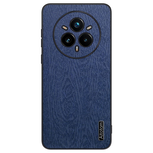 For Realme 14 Pro+ 5G Case Wood Texture PU Leather Coated PC TPU Phone Cover - Blue