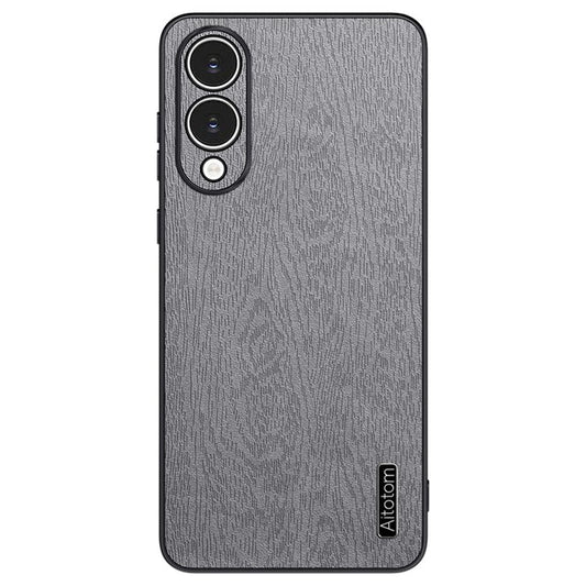 For Samsung Galaxy S25 Edge Case Wood Texture PU Leather Coated PC TPU Phone Cover - Grey