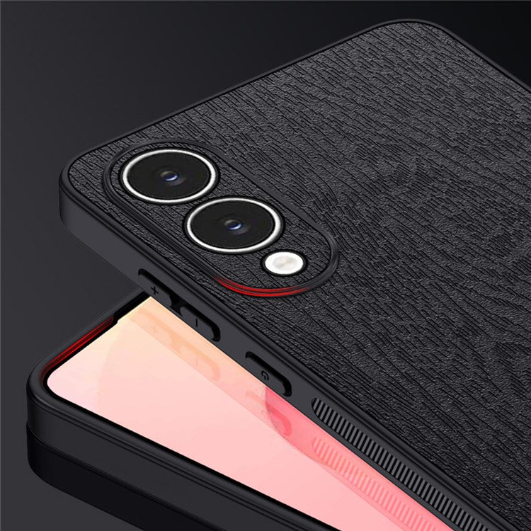 For Samsung Galaxy S25 Edge Case Wood Texture PU Leather Coated PC TPU Phone Cover - Grey