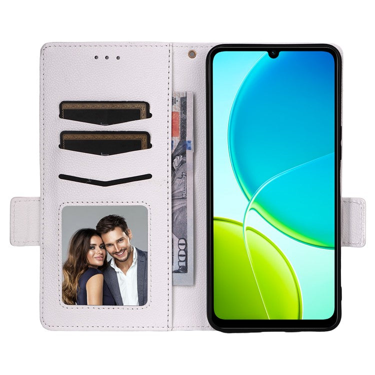 For vivo Y04 4G / Y29s 5G Case Wallet Flip Litchi Texture PU Leather Phone Cover - White