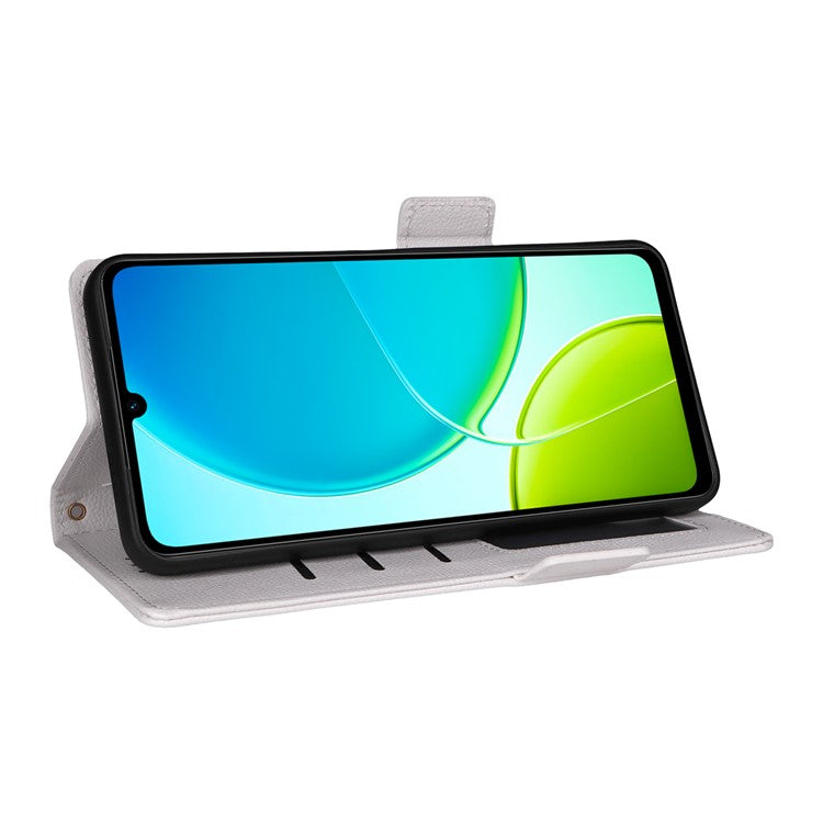 For vivo Y04 4G / Y29s 5G Case Wallet Flip Litchi Texture PU Leather Phone Cover - White