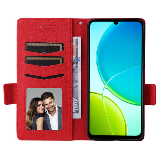 For vivo Y04 4G / Y29s 5G Case Wallet Flip Litchi Texture PU Leather Phone Cover - Red