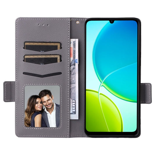For vivo Y04 4G / Y29s 5G Case Wallet Flip Litchi Texture PU Leather Phone Cover - Grey