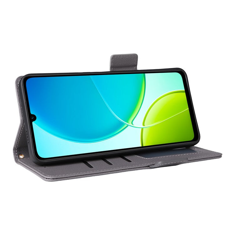 For vivo Y04 4G / Y29s 5G Case Wallet Flip Litchi Texture PU Leather Phone Cover - Grey