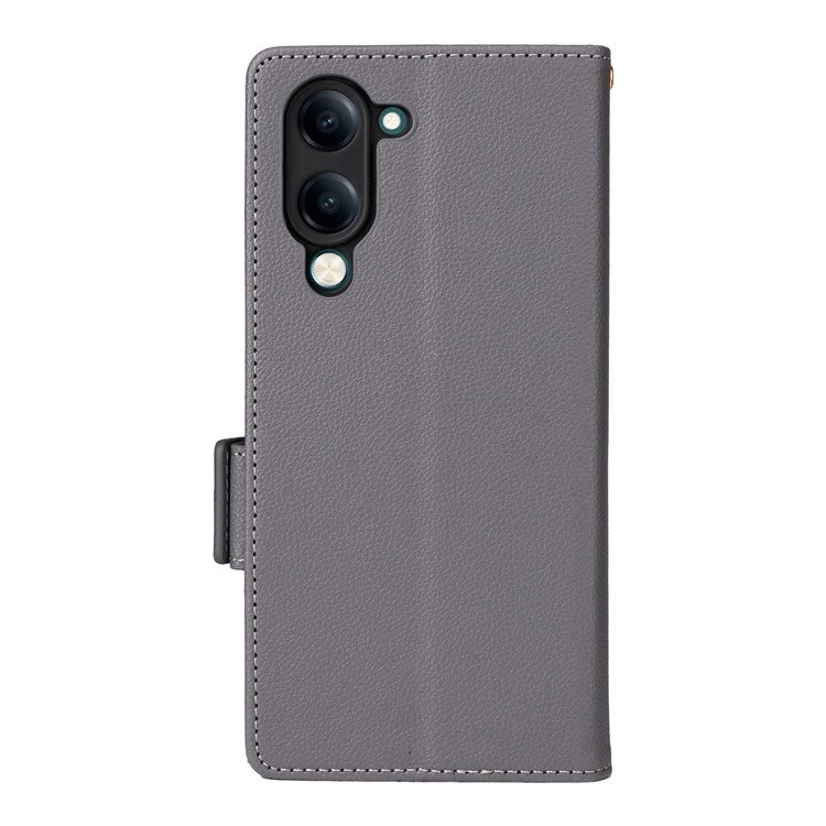 For vivo Y04 4G / Y29s 5G Case Wallet Flip Litchi Texture PU Leather Phone Cover - Grey