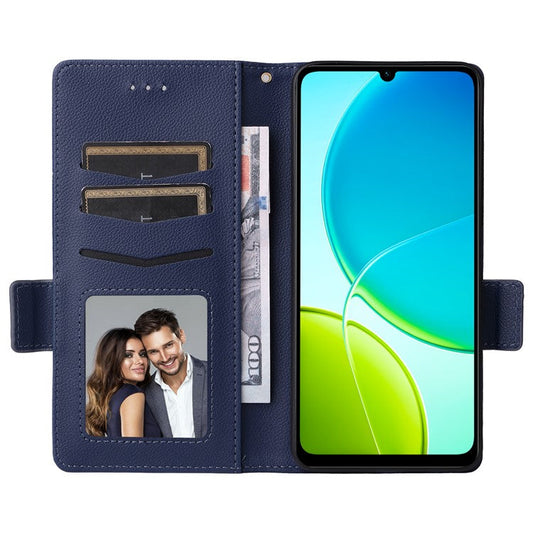 For vivo Y04 4G / Y29s 5G Case Wallet Flip Litchi Texture PU Leather Phone Cover - Dark Blue