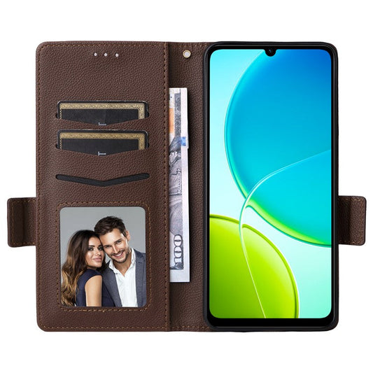 For vivo Y04 4G / Y29s 5G Case Wallet Flip Litchi Texture PU Leather Phone Cover - Brown
