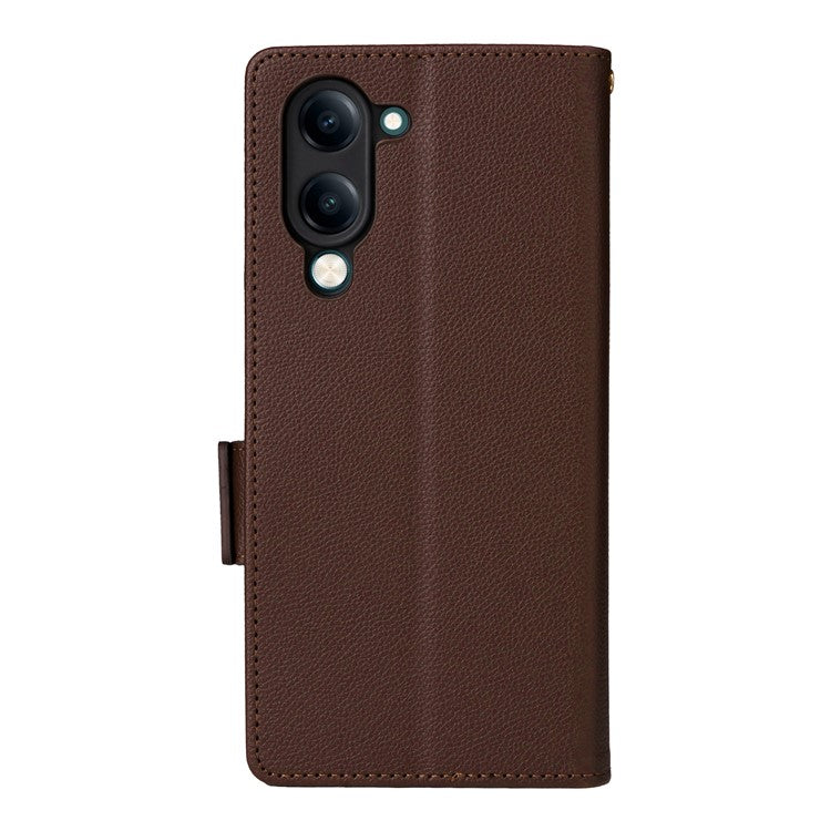 For vivo Y04 4G / Y29s 5G Case Wallet Flip Litchi Texture PU Leather Phone Cover - Brown
