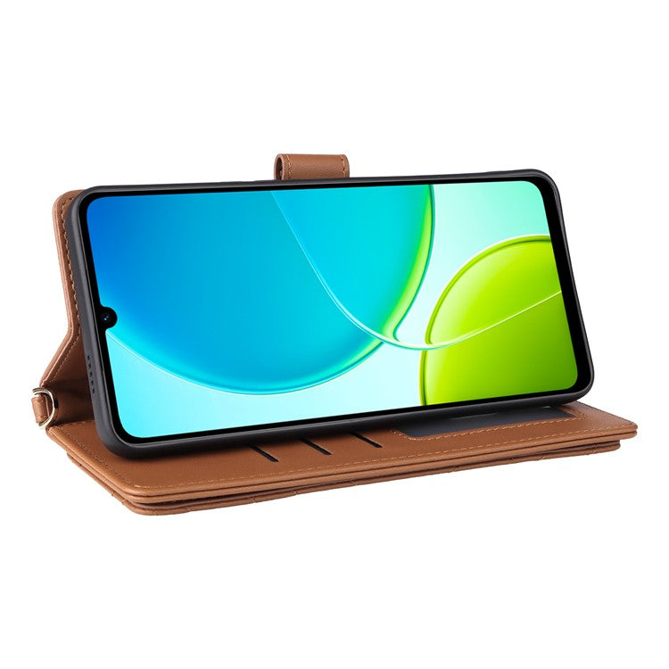 For vivo Y04 4G / Y29s 5G Case with Shoulder Strap Wallet Leather Phone Cover - Brown