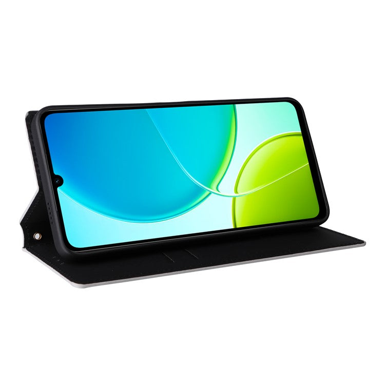 For vivo Y04 4G / Y29s 5G Case Wallet Rhombus Imprinted Leather Phone Cover - Black