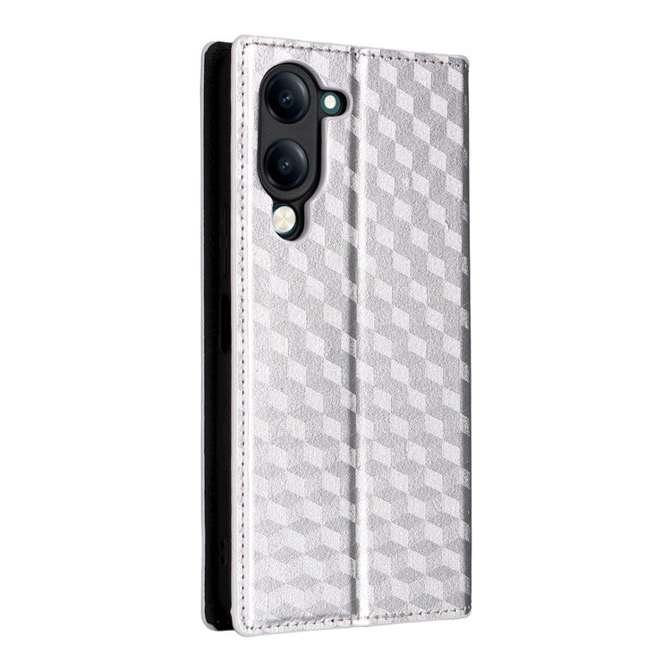 For vivo Y04 4G / Y29s 5G Case Wallet Rhombus Imprinted Leather Phone Cover - Silver