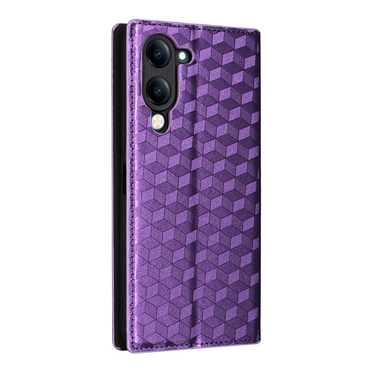 For vivo Y04 4G / Y29s 5G Case Wallet Rhombus Imprinted Leather Phone Cover - Purple