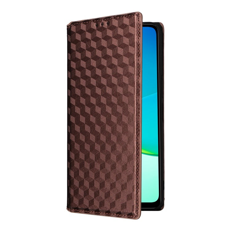 For vivo Y04 4G / Y29s 5G Case Wallet Rhombus Imprinted Leather Phone Cover - Brown