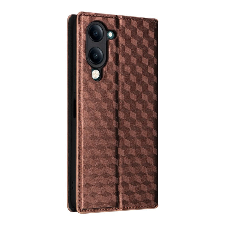 For vivo Y04 4G / Y29s 5G Case Wallet Rhombus Imprinted Leather Phone Cover - Brown