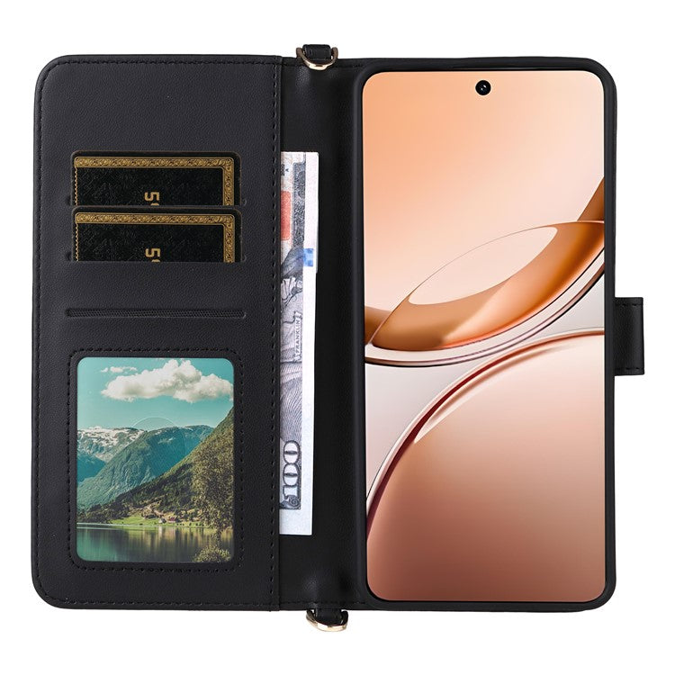 For vivo V50 Lite 4G / 5G Case with Shoulder Strap Wallet Leather Phone Cover - Black