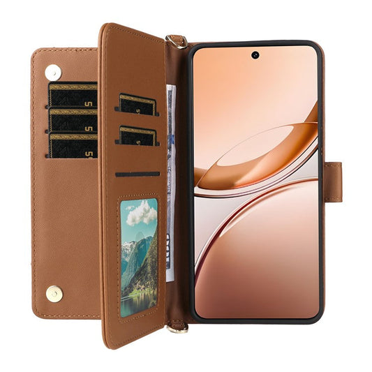 For vivo V50 Lite 4G / 5G Case with Shoulder Strap Wallet Leather Phone Cover - Brown