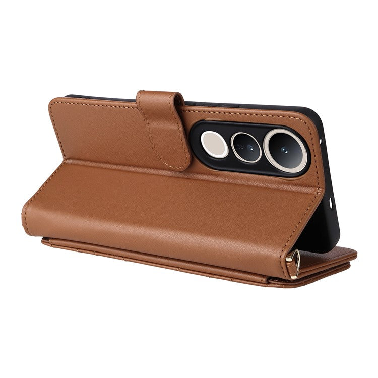 For vivo V50 Lite 4G / 5G Case with Shoulder Strap Wallet Leather Phone Cover - Brown