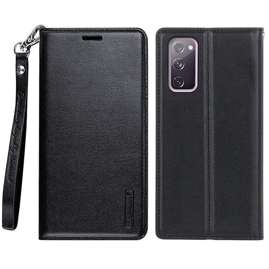 HANMAN Minuo Series for Samsung Galaxy S20 FE / S20 FE 5G / S20 FE 2022 / S20 Lite Wallet Phone Case PU Leather Foldable Stand Magnetic Cover - Black