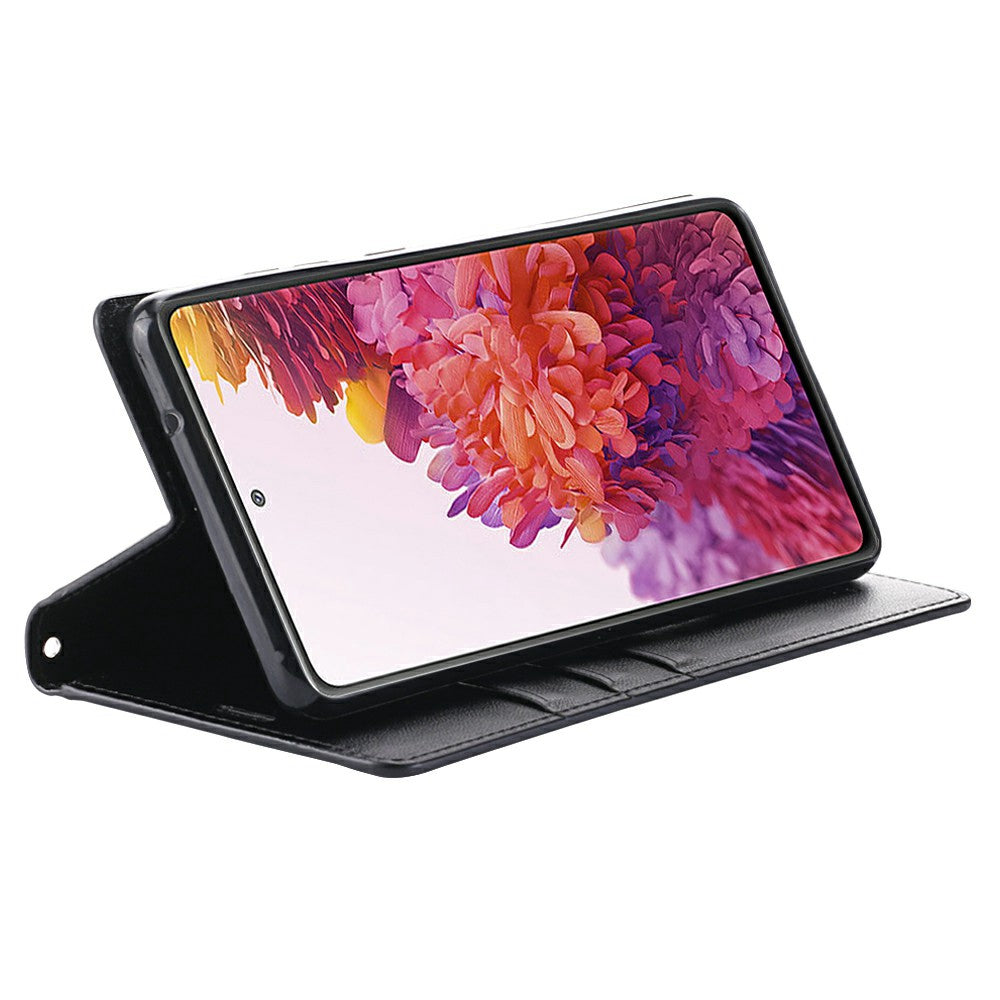 HANMAN Minuo Series for Samsung Galaxy S20 FE / S20 FE 5G / S20 FE 2022 / S20 Lite Wallet Phone Case PU Leather Foldable Stand Magnetic Cover - Black