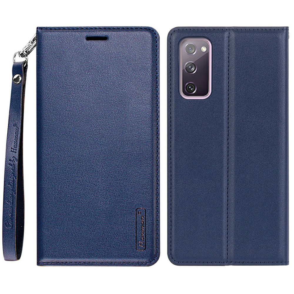 HANMAN Minuo Series for Samsung Galaxy S20 FE / S20 FE 5G / S20 FE 2022 / S20 Lite Wallet Phone Case PU Leather Foldable Stand Magnetic Cover - Blue