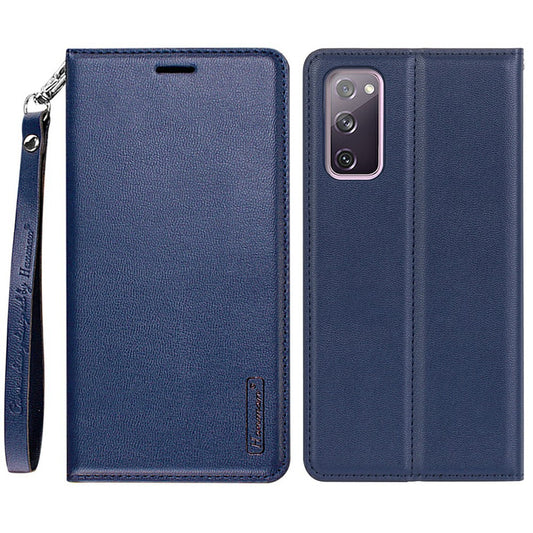HANMAN Minuo Series for Samsung Galaxy S20 FE / S20 FE 5G / S20 FE 2022 / S20 Lite Wallet Phone Case PU Leather Foldable Stand Magnetic Cover - Blue